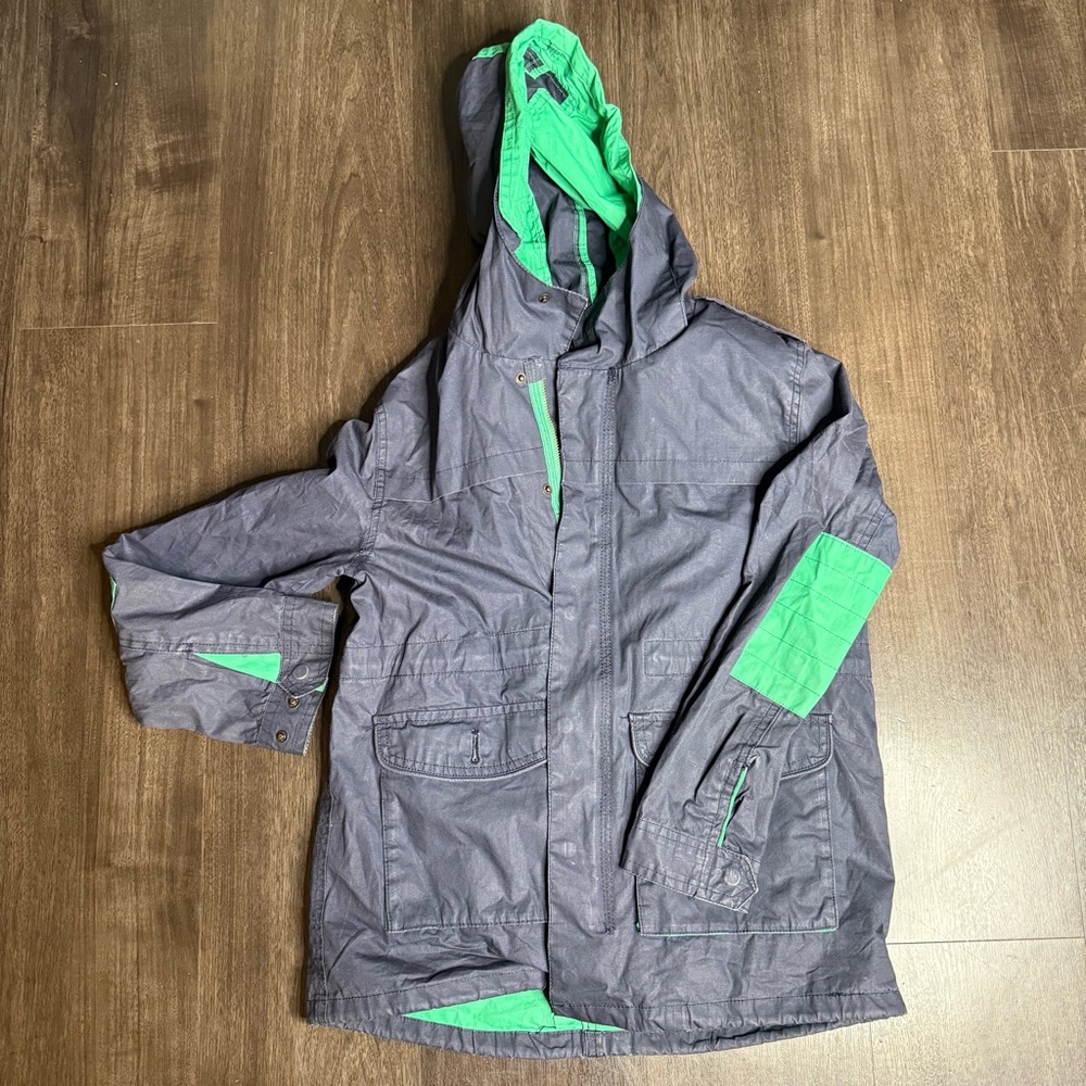 Zara Boys Lined Jacket Size 11-12 Kids Blue and Green Hooded Jacket